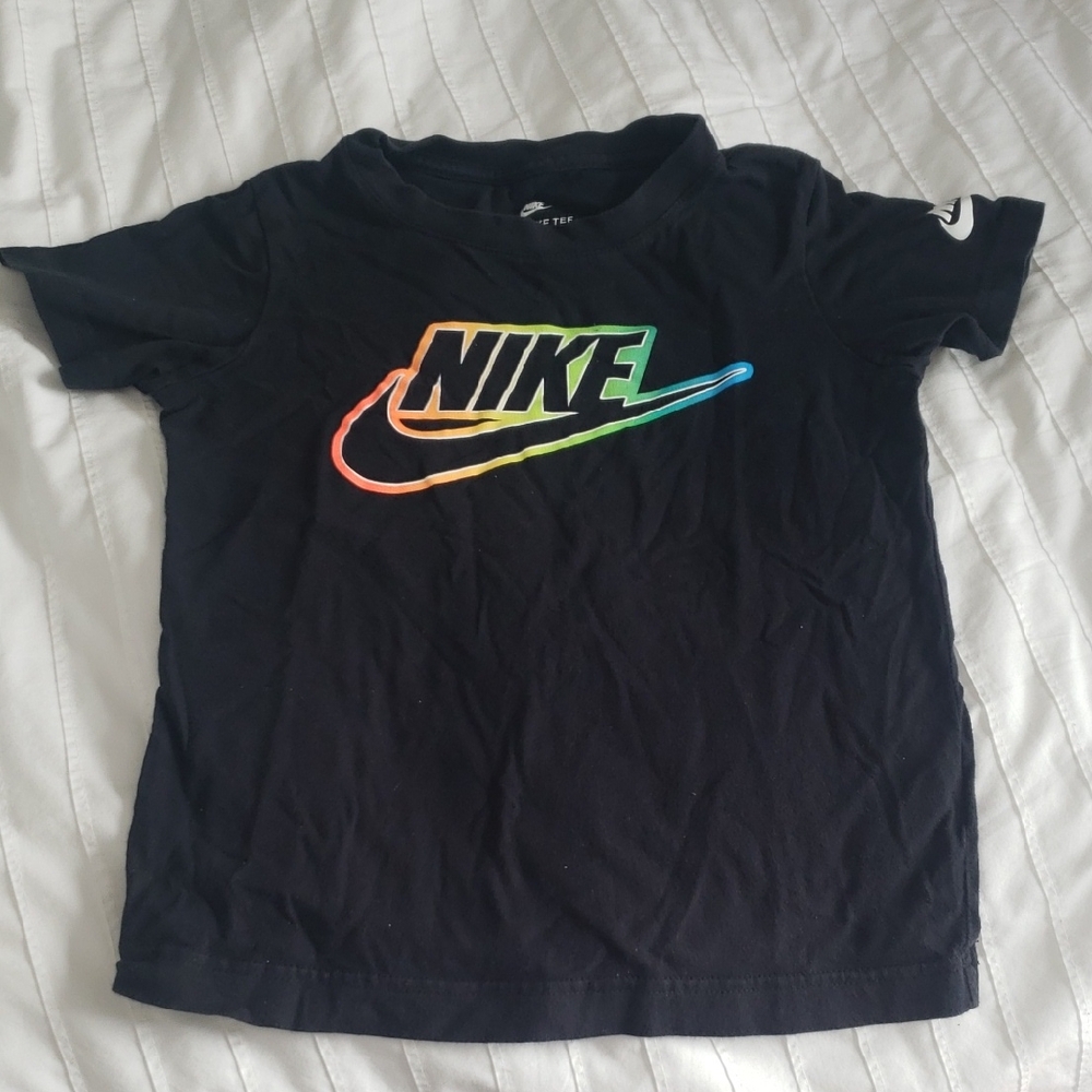 Nike Kids Black Tee with Rainbow Logo